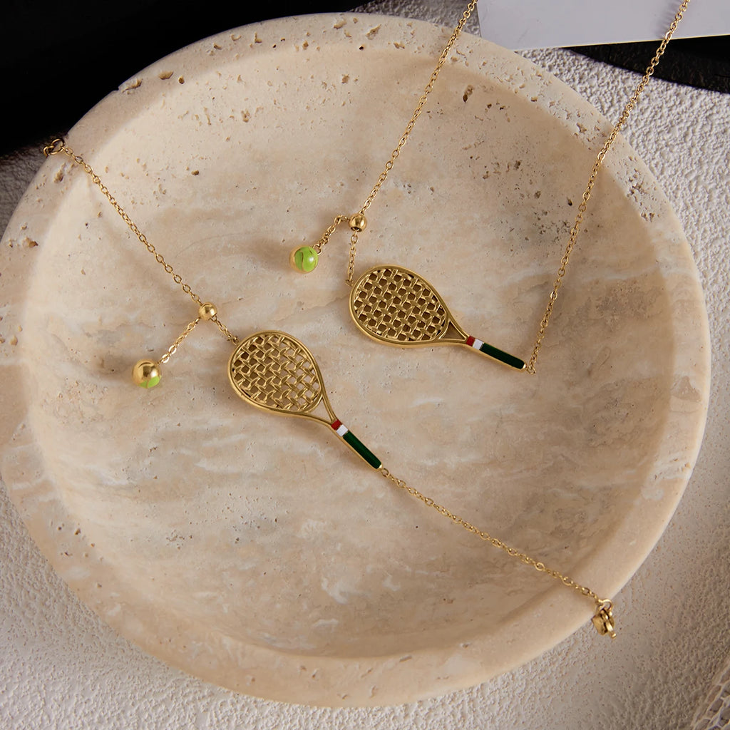 Tennis Racket Pendant Necklace Bracelet And Necklace Set