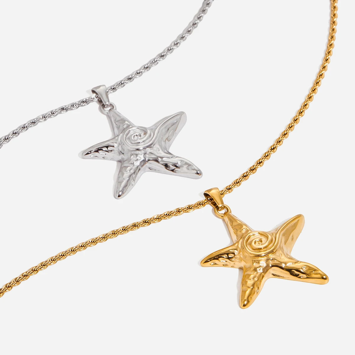Spiral Starfish Pendant Twisted Chain Necklace