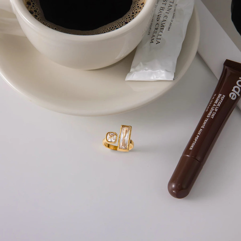 Square White Zirconia Ring Stainless Steel Open Rings