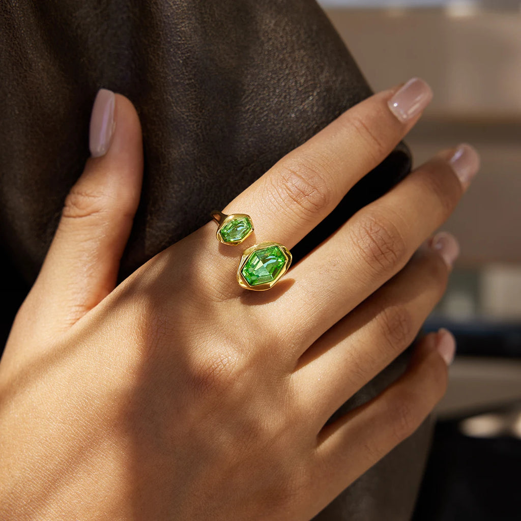 Green Zirconium Geometric Asymmetrical Open Ring