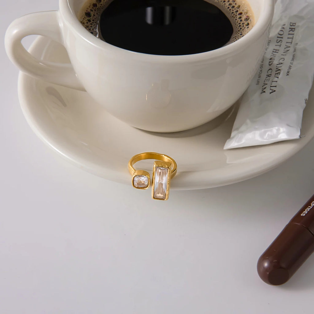 Square White Zirconia Ring Stainless Steel Open Rings