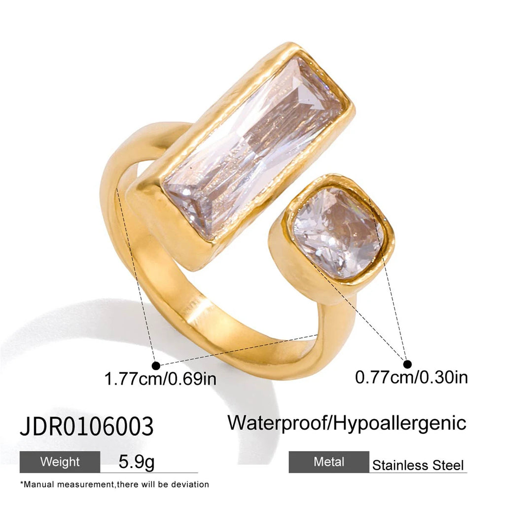 Square White Zirconia Ring Stainless Steel Open Rings