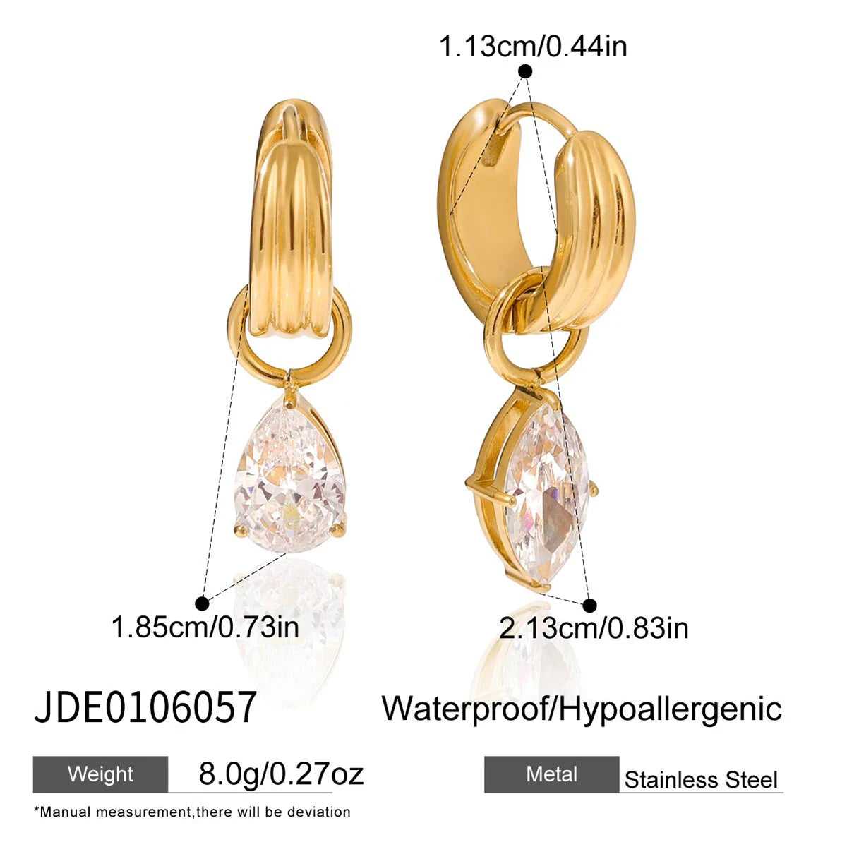 Asymmetric Water Drop Shape Zircon Earrings
