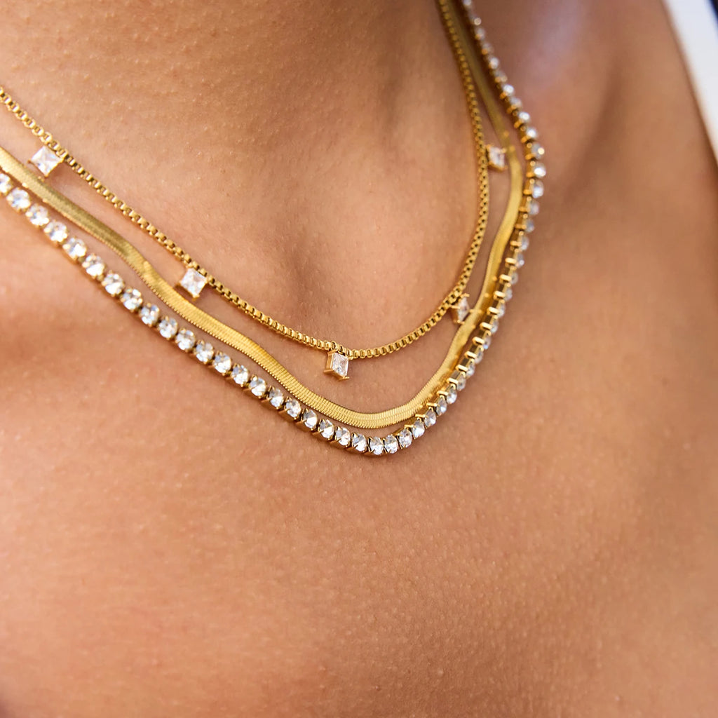 3-Layer Necklace with Square White Zirconia