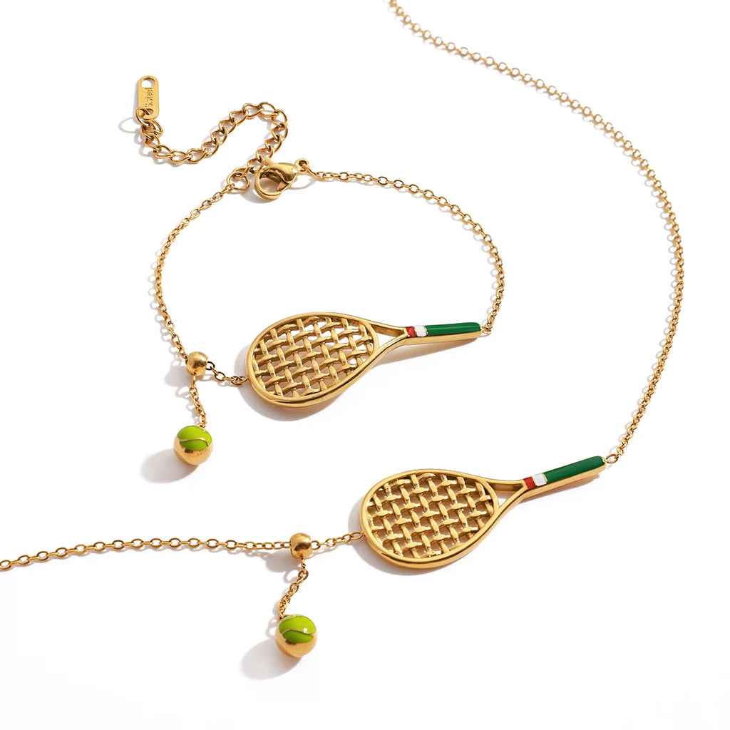 Tennis Racket Pendant Necklace Bracelet And Necklace Set
