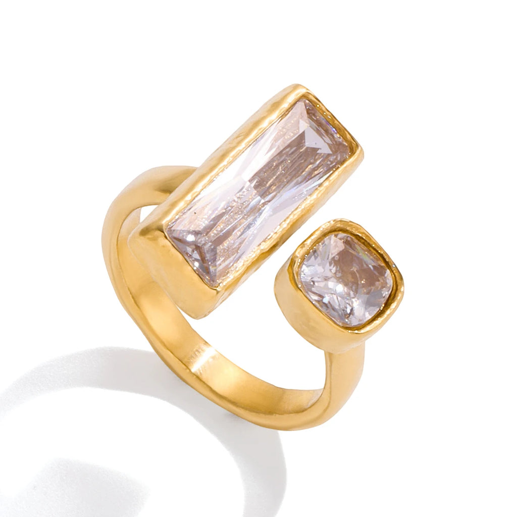 Square White Zirconia Ring Stainless Steel Open Rings