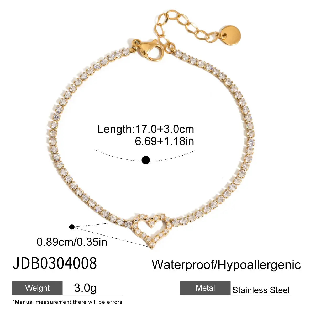 Love Heart Hollow Zirconia Chain Bracelet