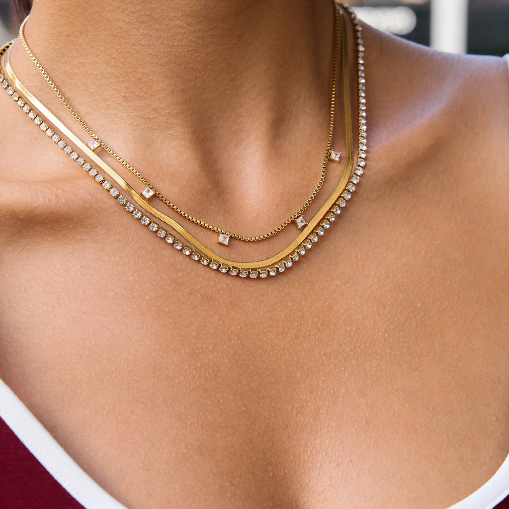 Square Zircon Pendant Crystal Tennis Chain Necklace