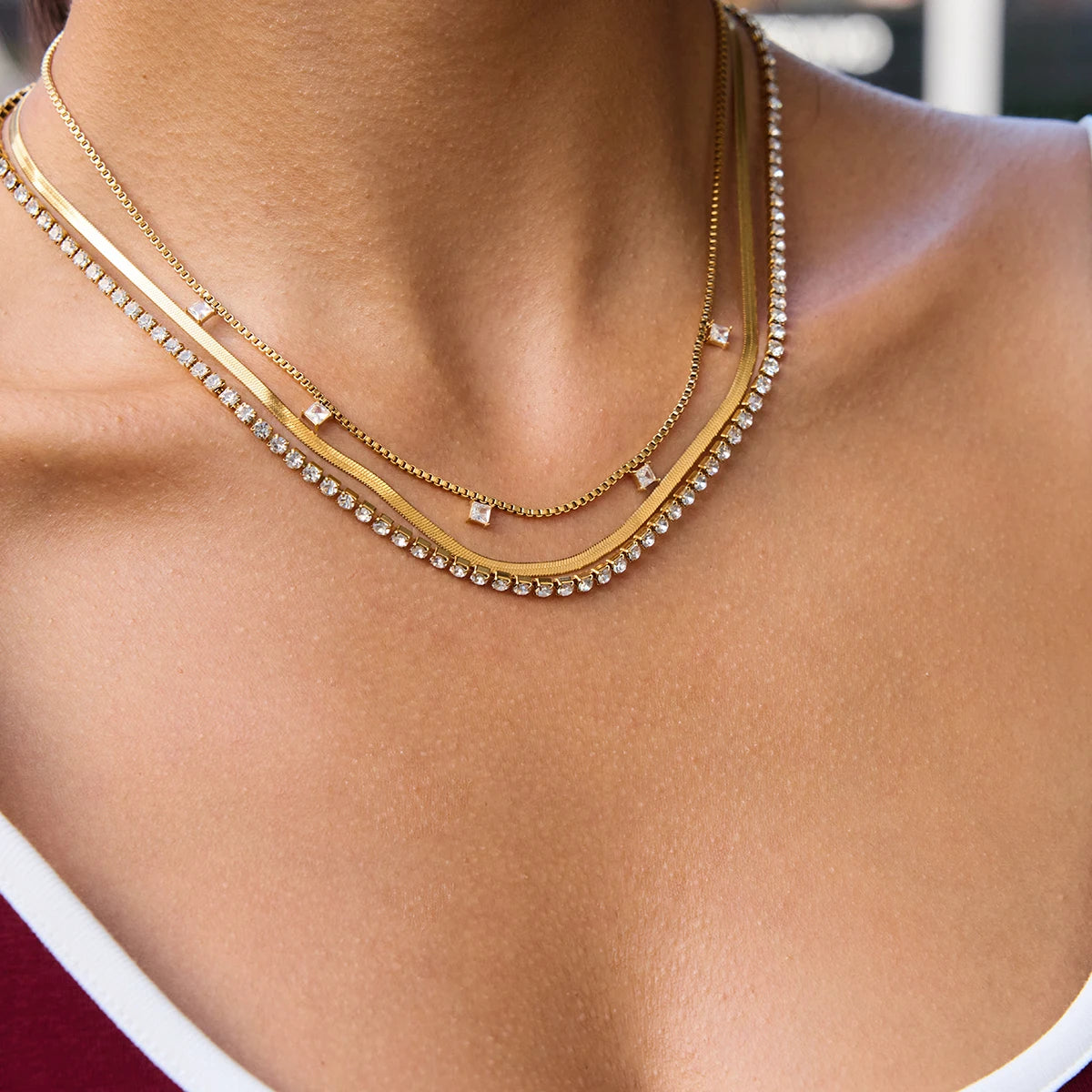 Square Zircon Pendant Crystal Tennis Chain Necklace