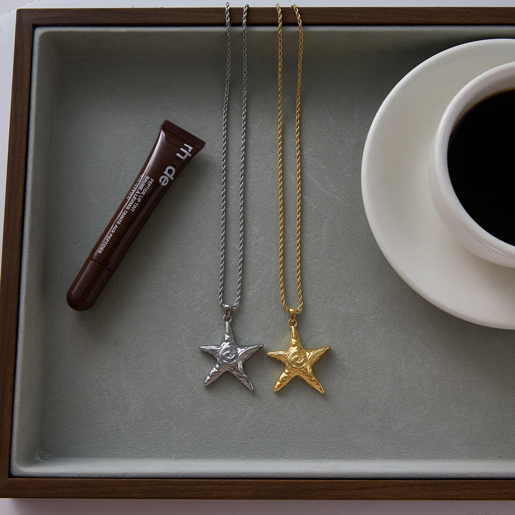 Spiral Starfish Pendant Twisted Chain Necklace