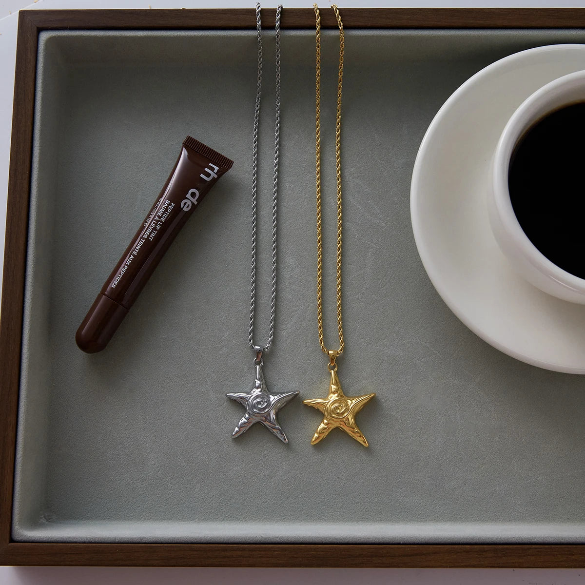 Spiral Starfish Pendant Twisted Chain Necklace