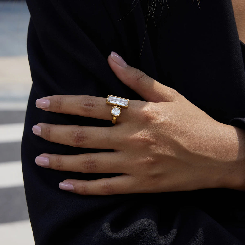 Square White Zirconia Ring Stainless Steel Open Rings