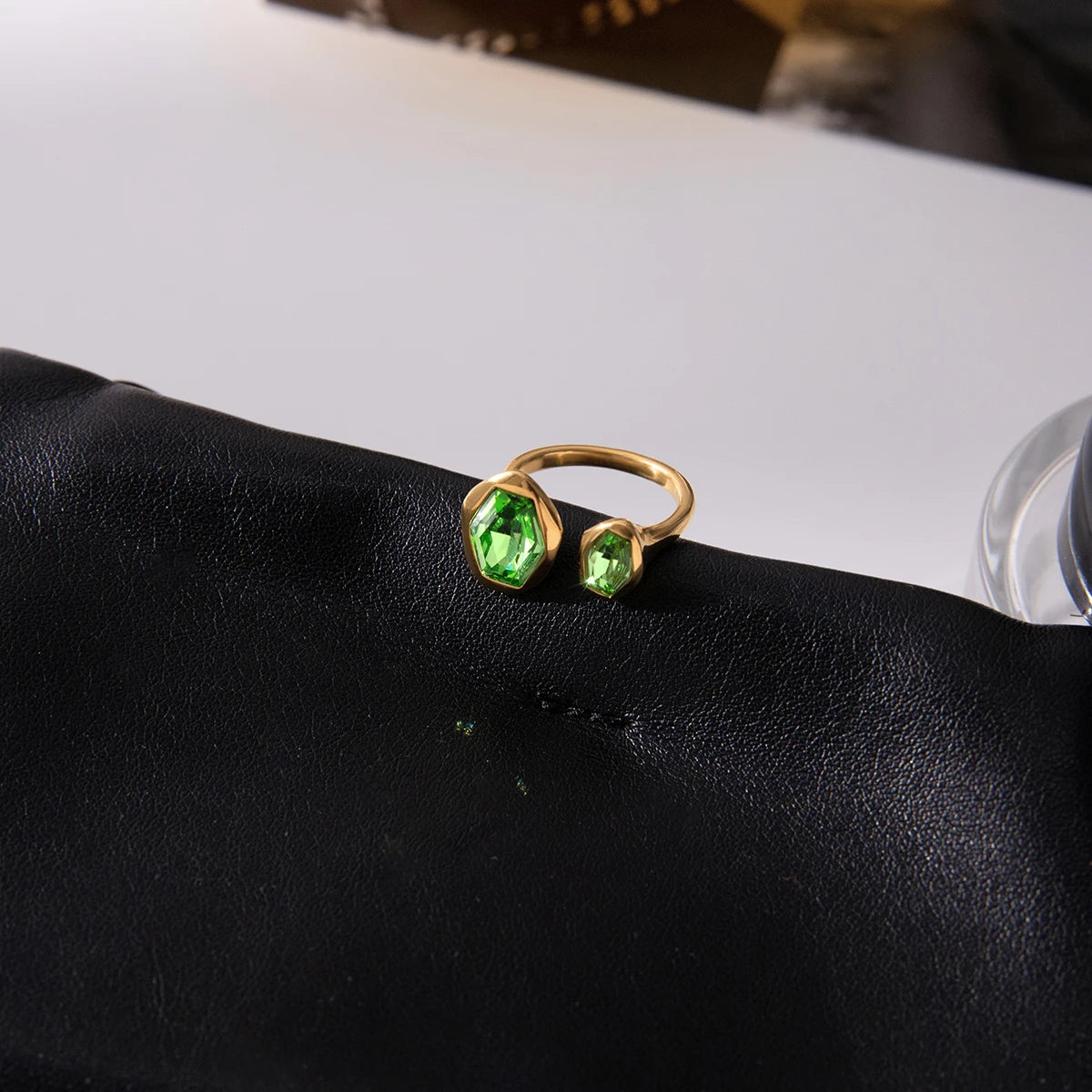 Green Zirconium Geometric Asymmetrical Open Ring