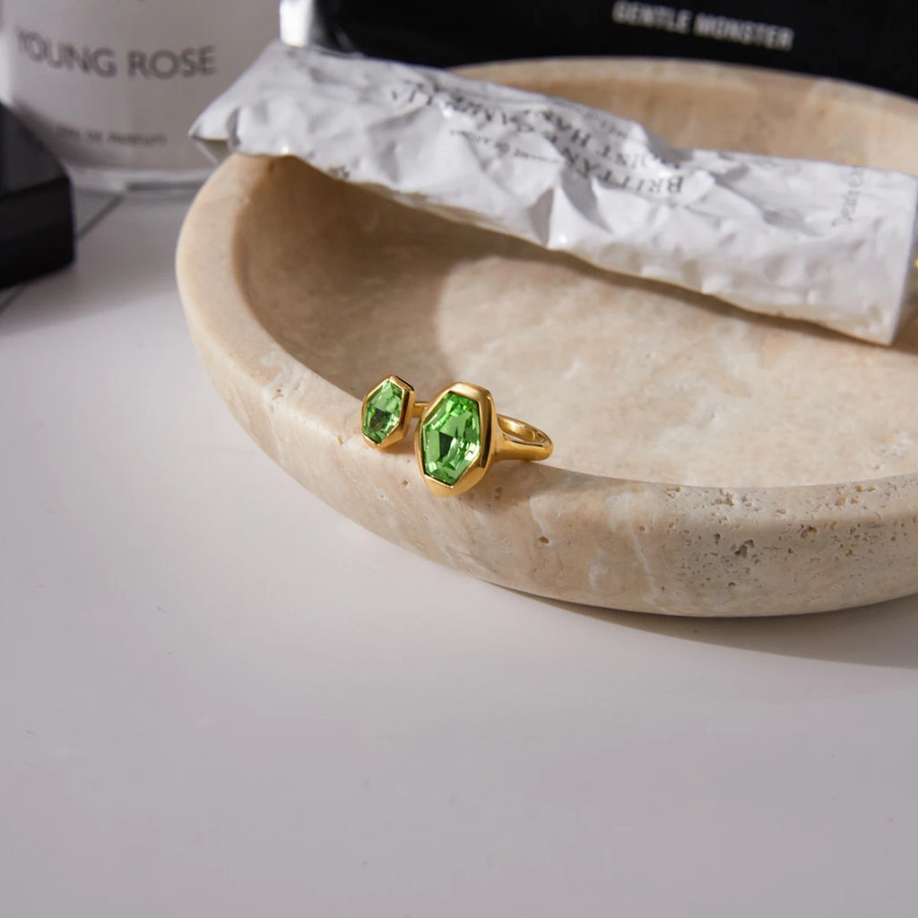 Green Zirconium Geometric Asymmetrical Open Ring
