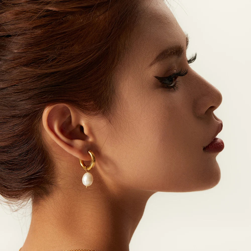 Stainless Steel Gold Plated Earrings Pearl Pendants Women's Earrings Trend Simple Pendant Earrings Party Jewelry 2022