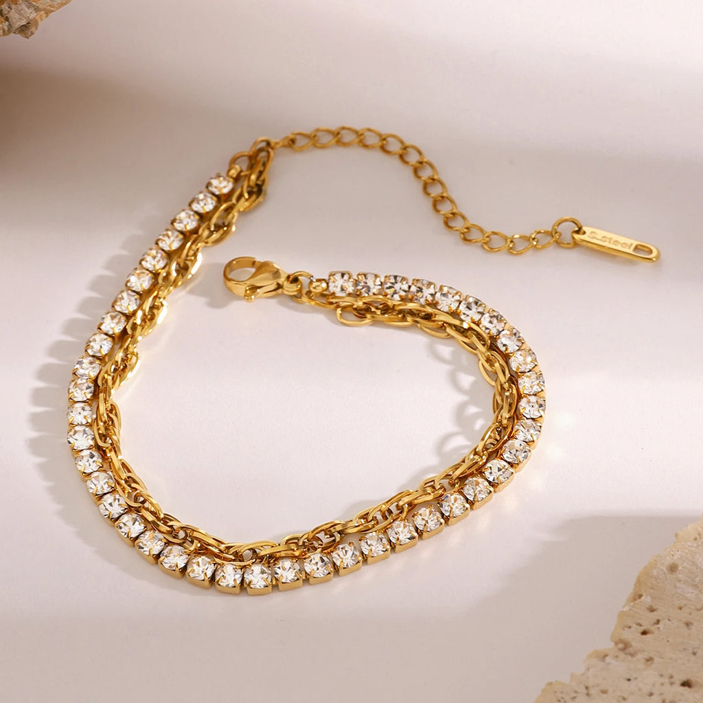 Stainless Steel Cubic Zirconia Chain Bracelet