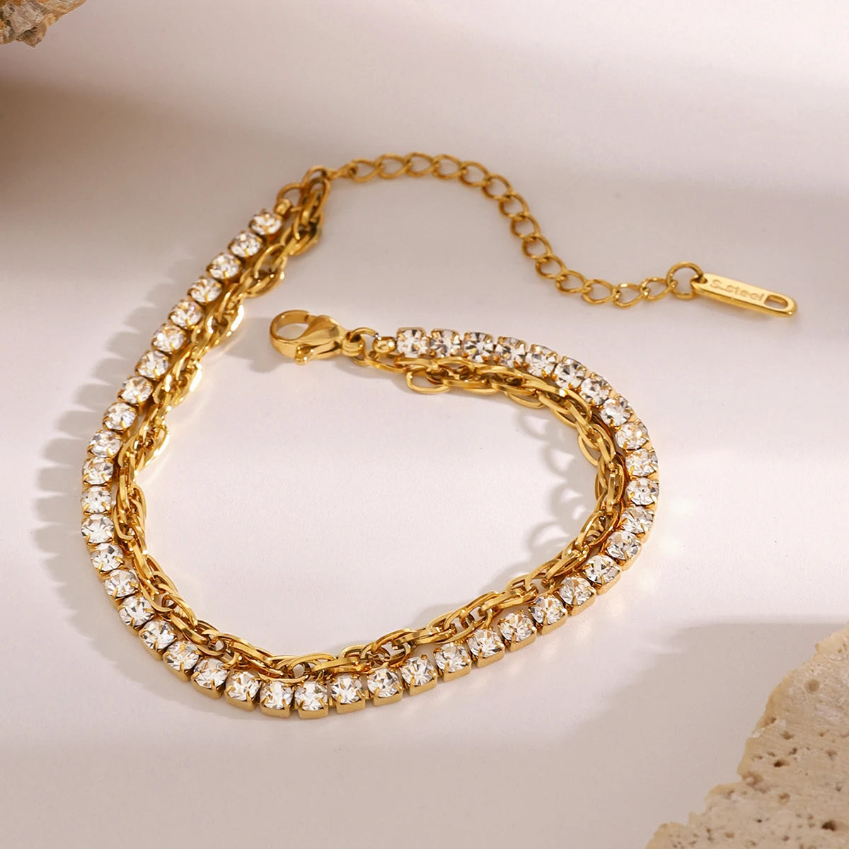 Stainless Steel Cubic Zirconia Chain Bracelet
