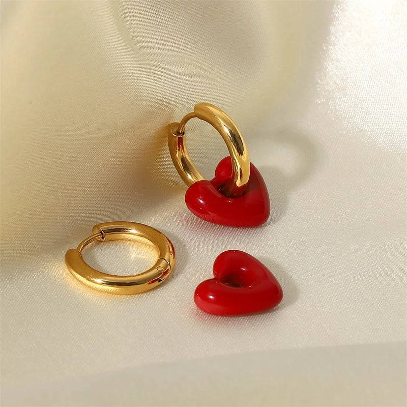 Red Heart Drop Earrings