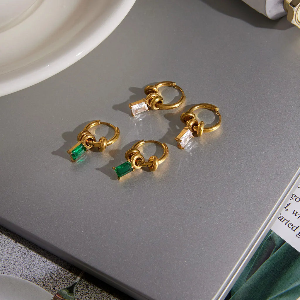 Elegant Green White Zircon Drop Earrings