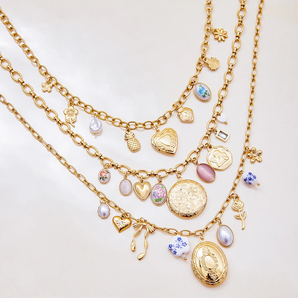 Minimalist Geometric Ceramic Flower Opal Photo Box Necklace