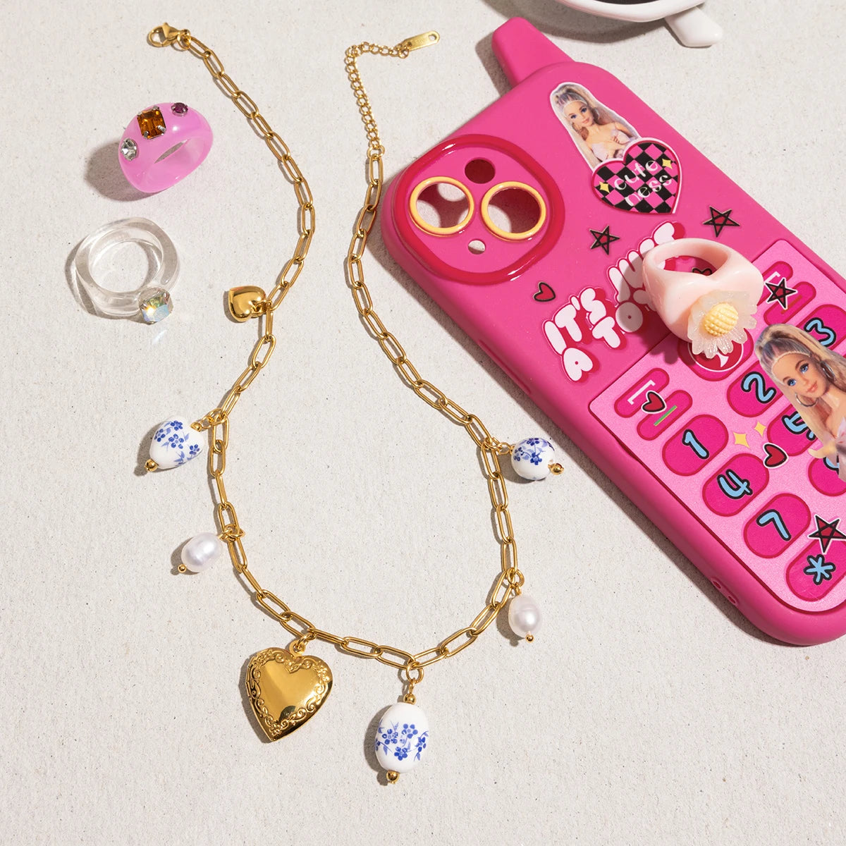 Love Heart Imitation Pearl Pendant Necklace