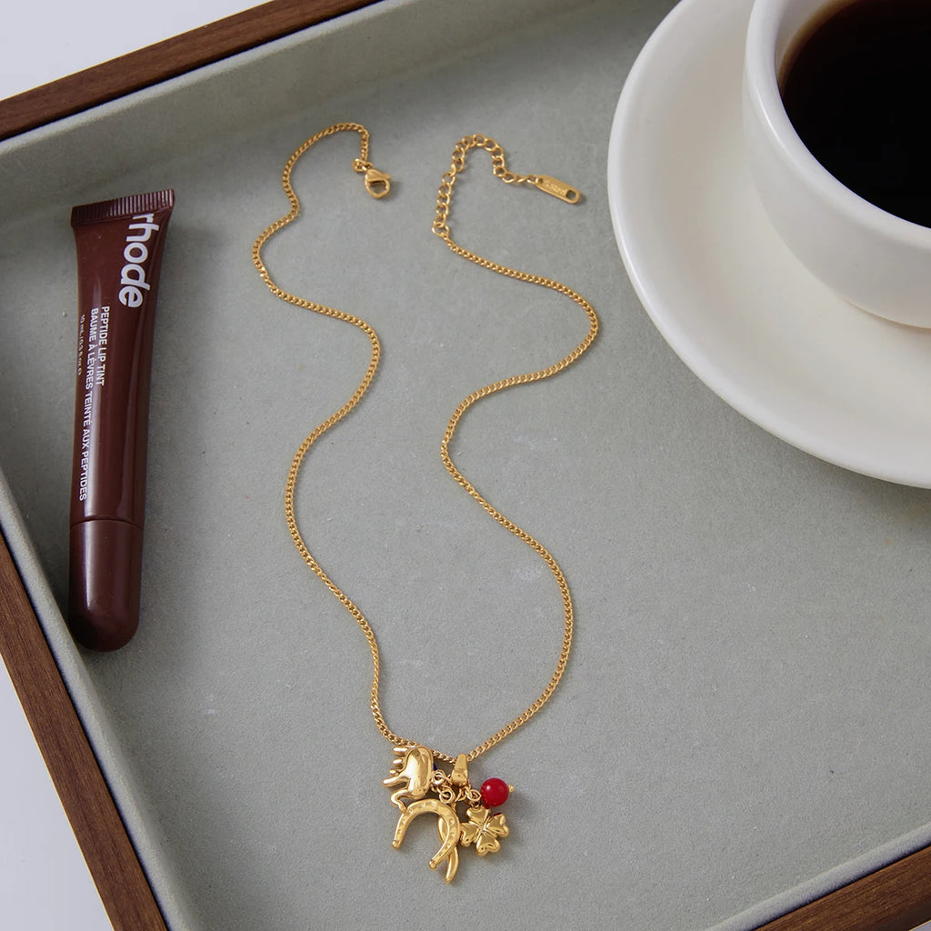 Horseshoe Elephant Evil Eye Pendant Necklace