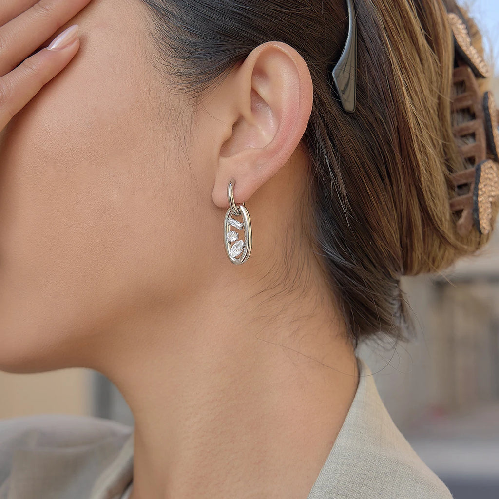 Geometric Zircon Hollow Drop Earrings