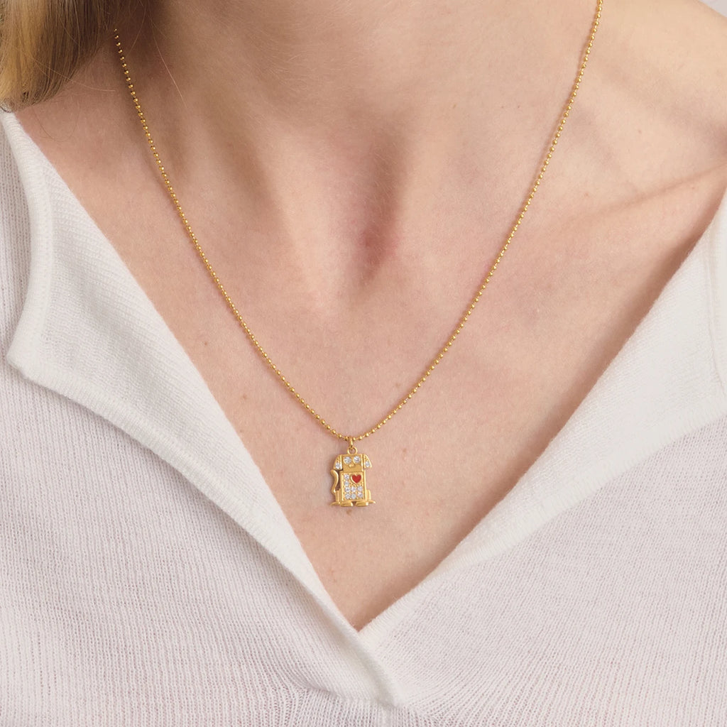 Cute Oil Drip Red Heart Crystal Dog Pendant Necklace