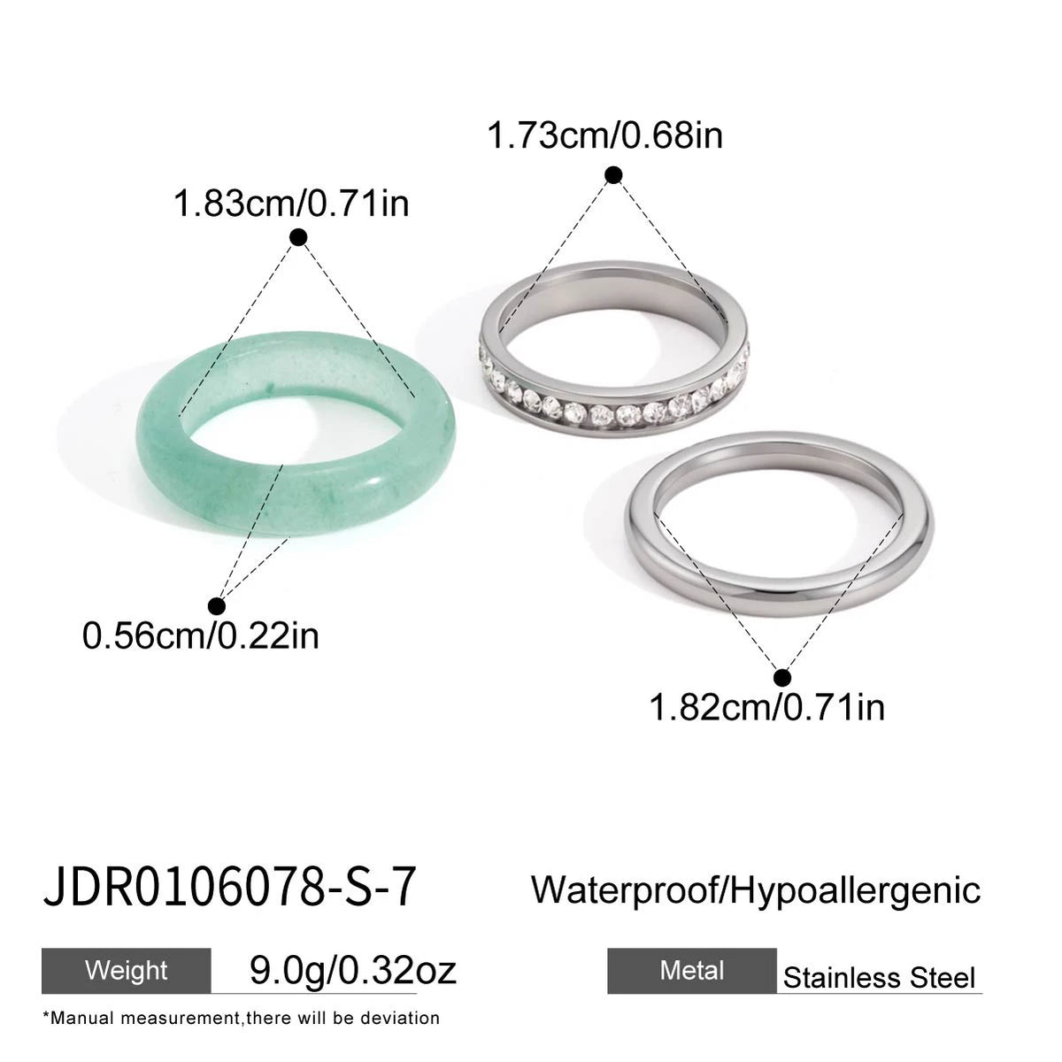 3Pcs/set Natural Stone Rhinestone Rings