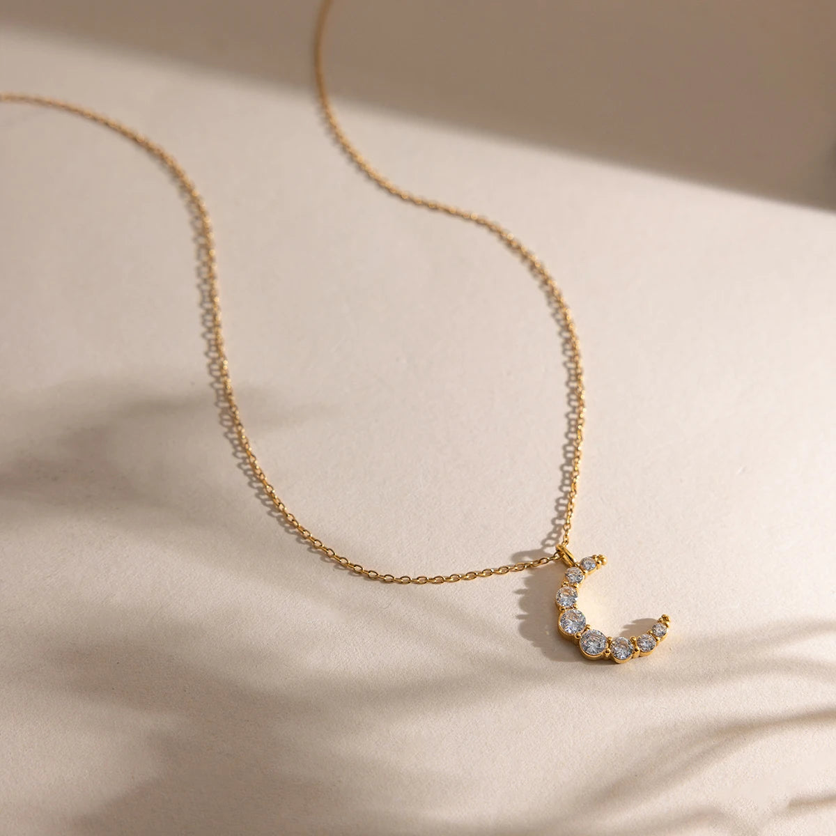 Classic Cubic Zirconia Moon Pendant Necklace