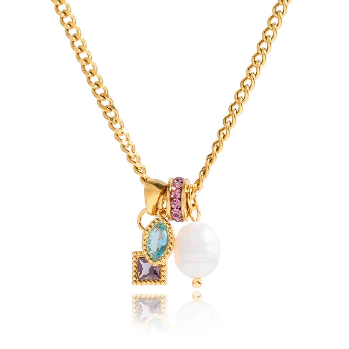 Lucky Zircon Bead Freshwater Pearl Pendant Necklace