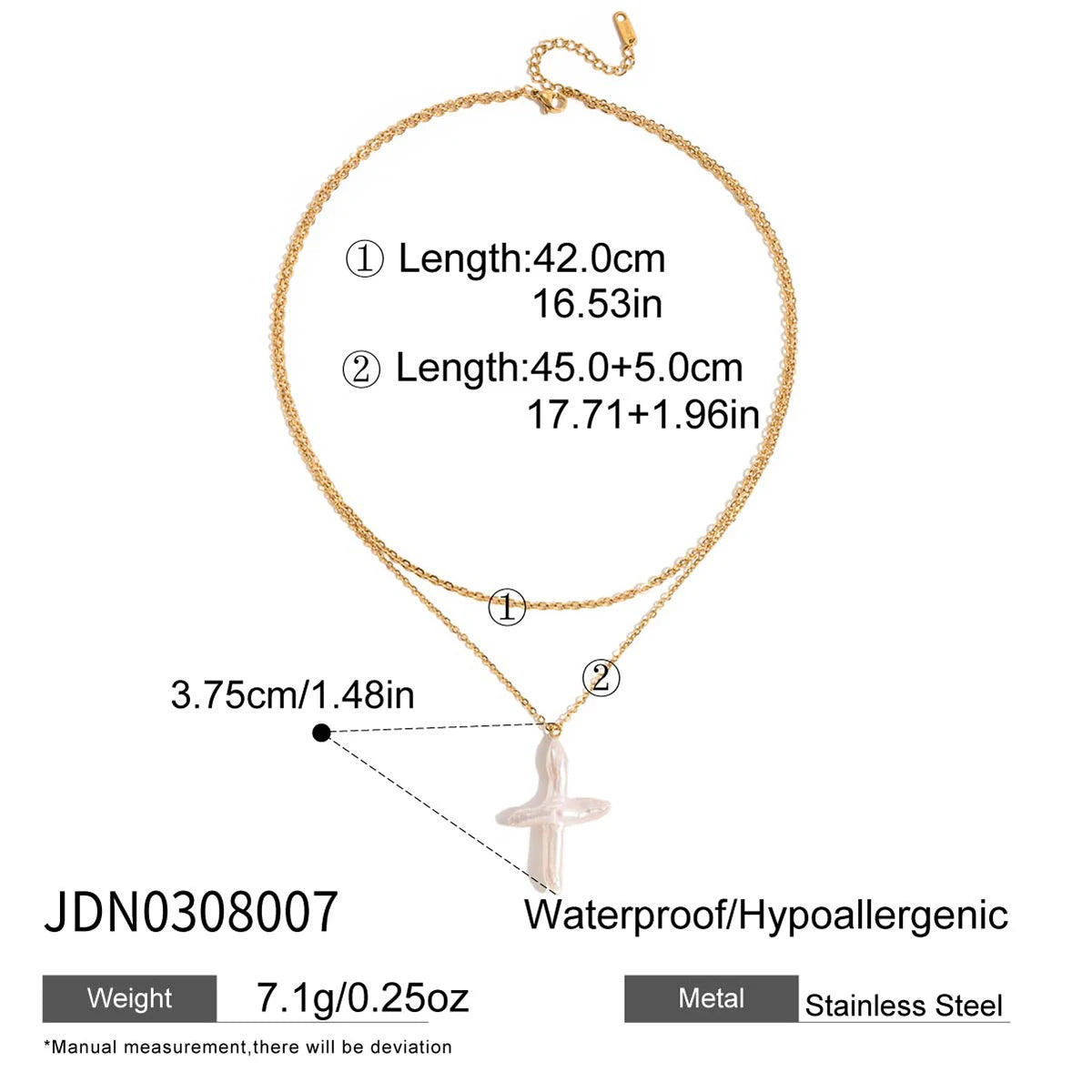Classic Cross Shape Freshwater Pearl Pendant Necklace
