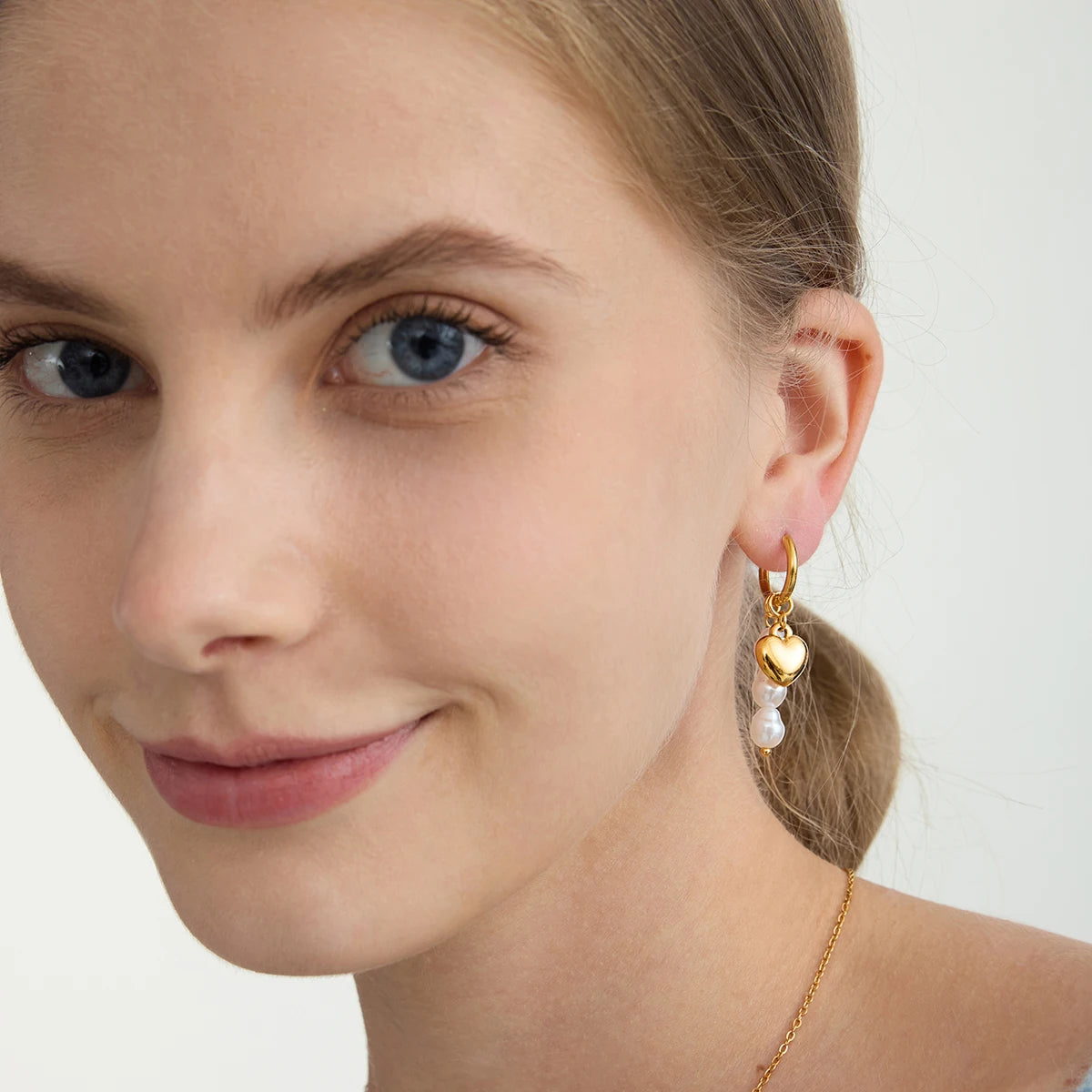 Romantic Heart Pearl Drop Earrings