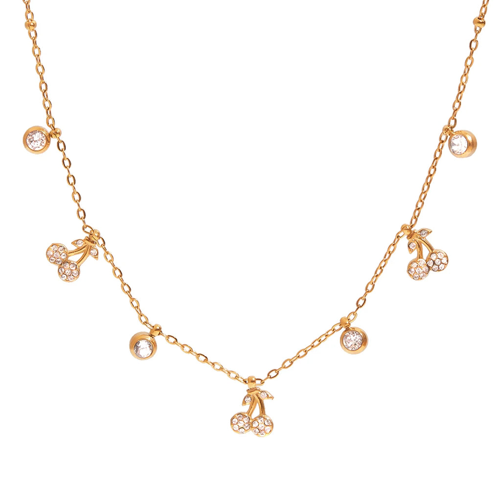 White Rhinestones Cherry Pendant Necklace