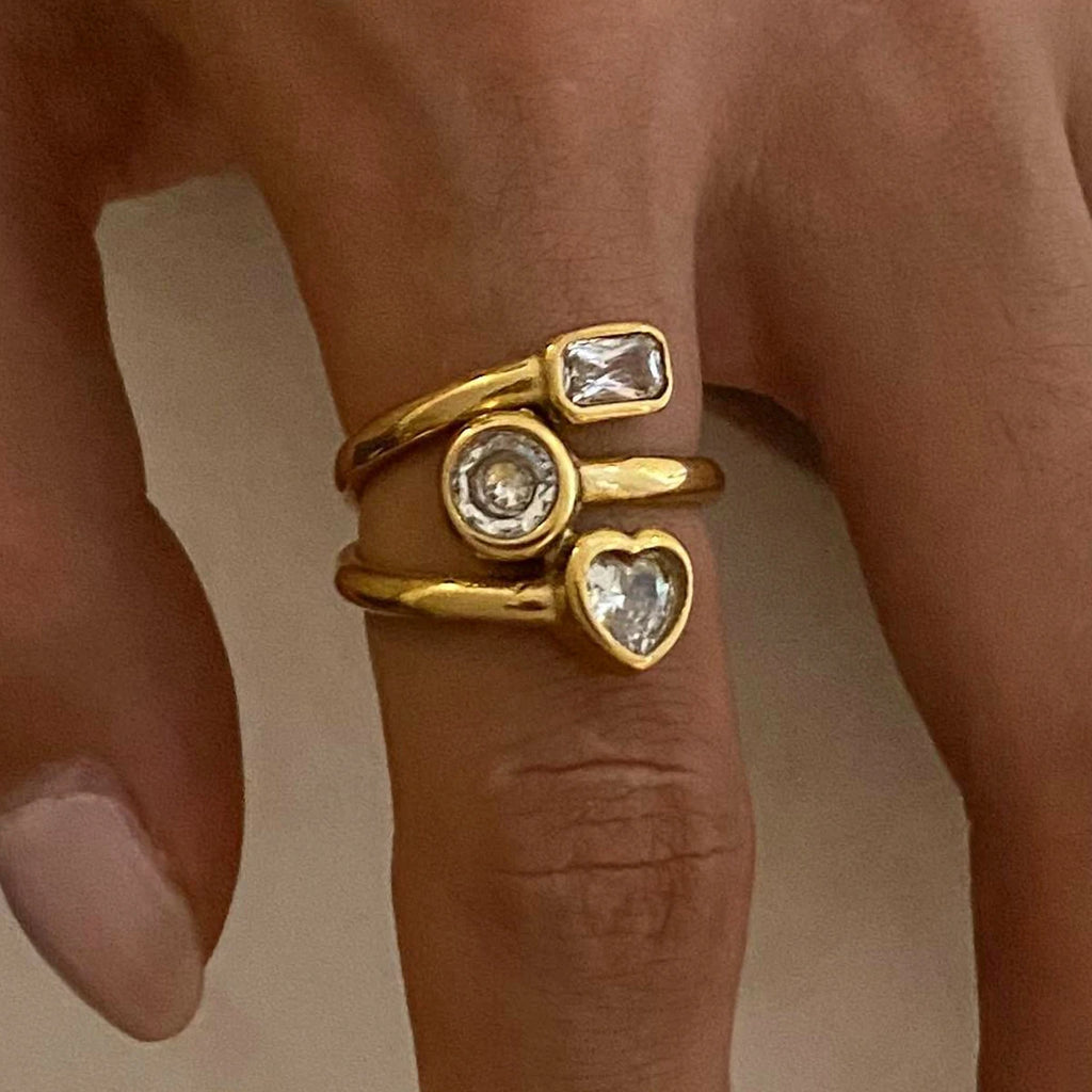 Stainless Steel Heart Round Square Shape Rings
