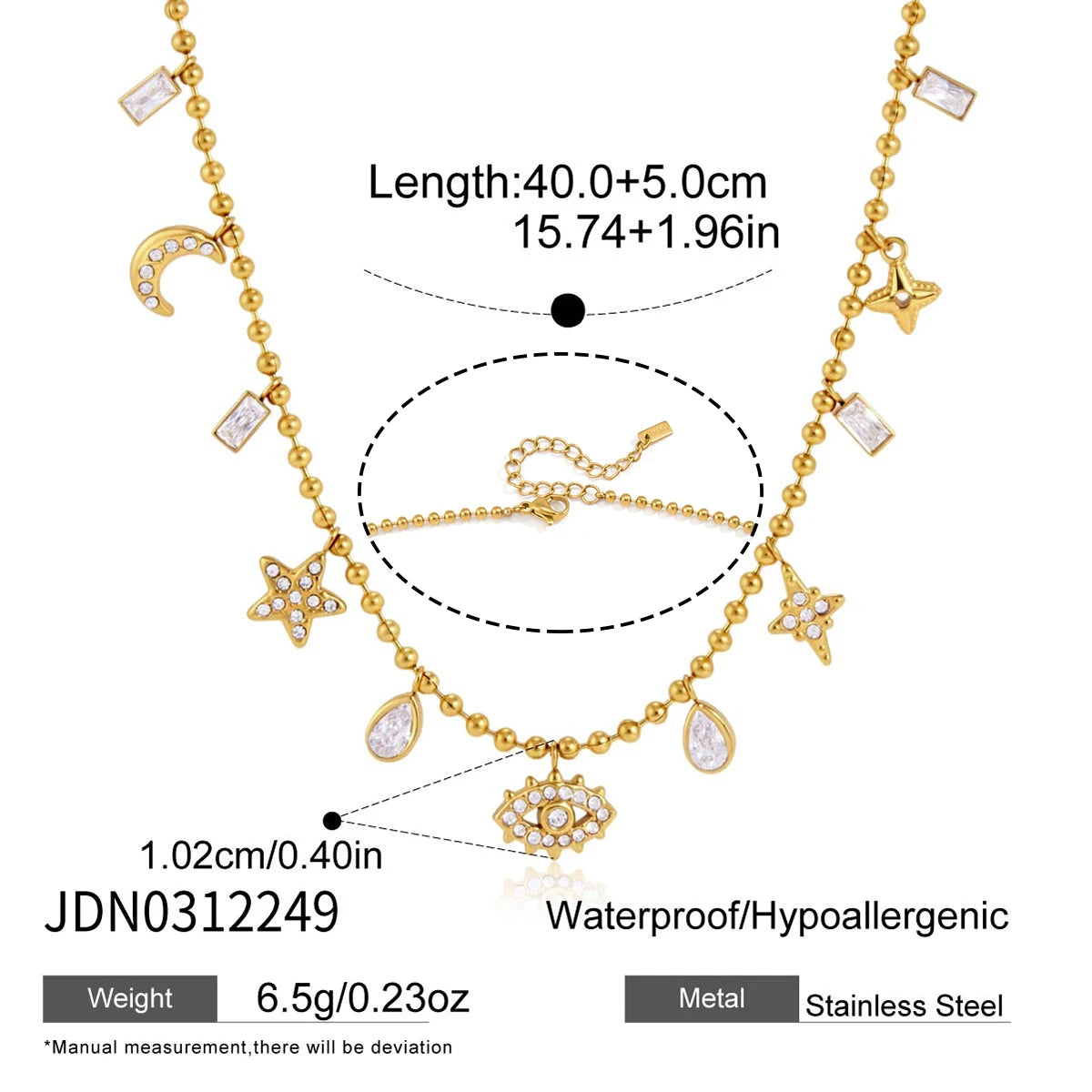Exquisite Zircon Eye Star Moon Pendant Necklace