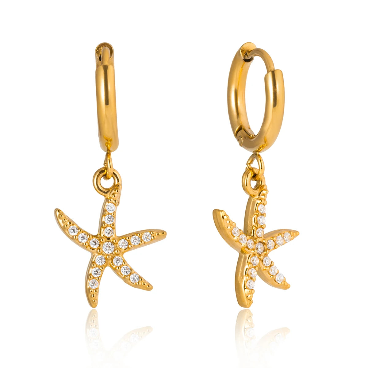 Delicate Crystal Starfish Shell Fish Drop Earrings