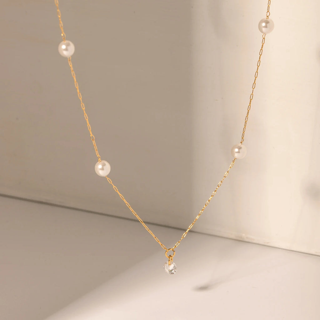 Exquisite Stainless Steel Pearl Zircon Necklace