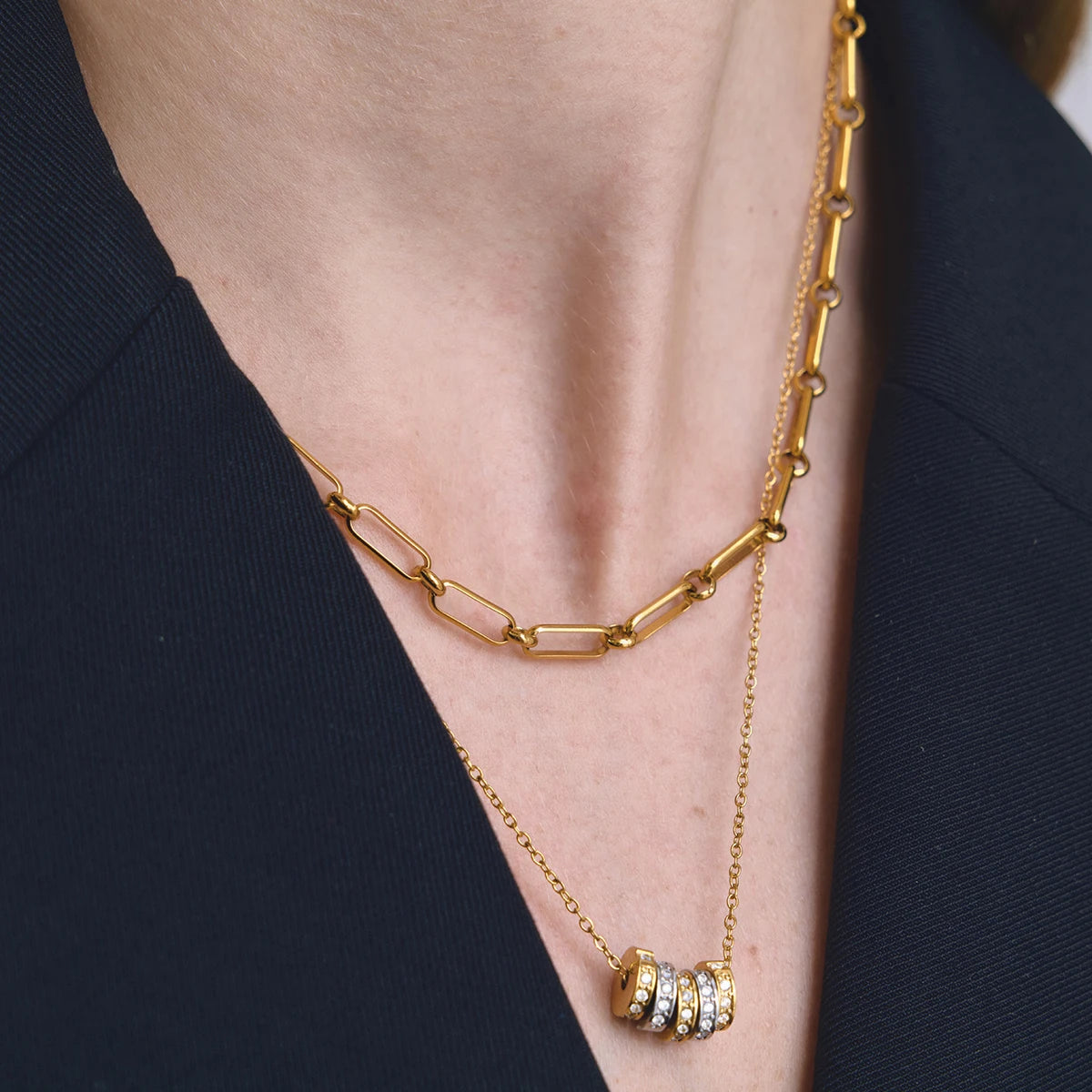Delicate Zircon Beads Mixed Color Pendant Necklace