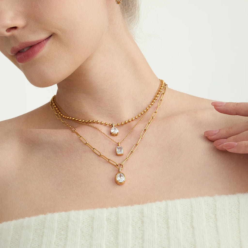 Round Heart Water Drop Oval Zircon Pendant Necklace