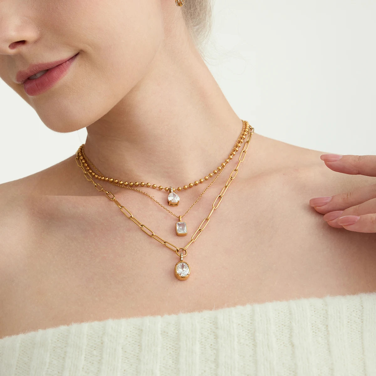Round Heart Water Drop Oval Zircon Pendant Necklace