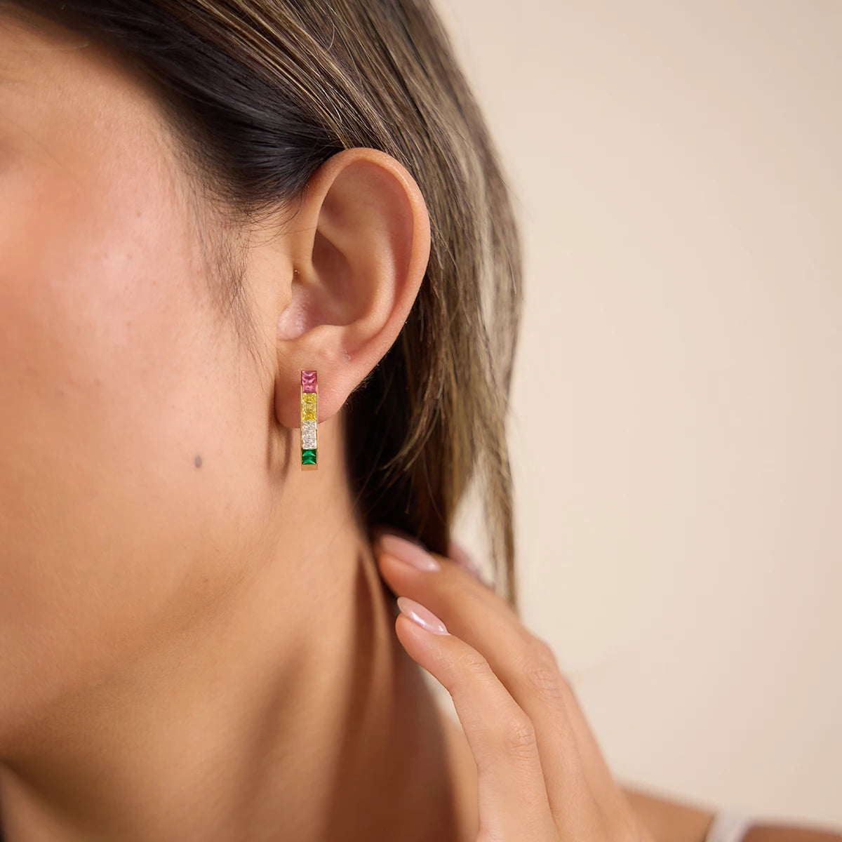 Multicolor Zircon U Shape Clip Earrings