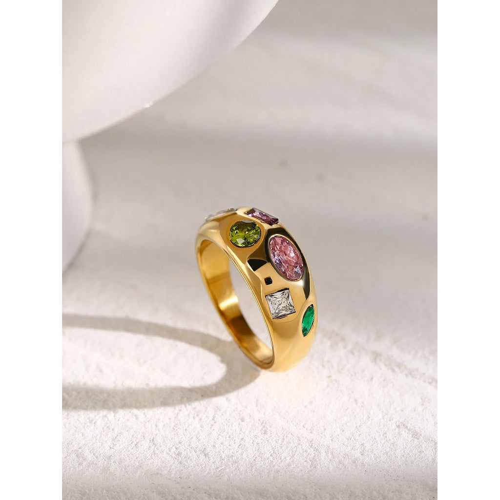 Color Cubic Zirconia Diamonds Stainless Steel Rings