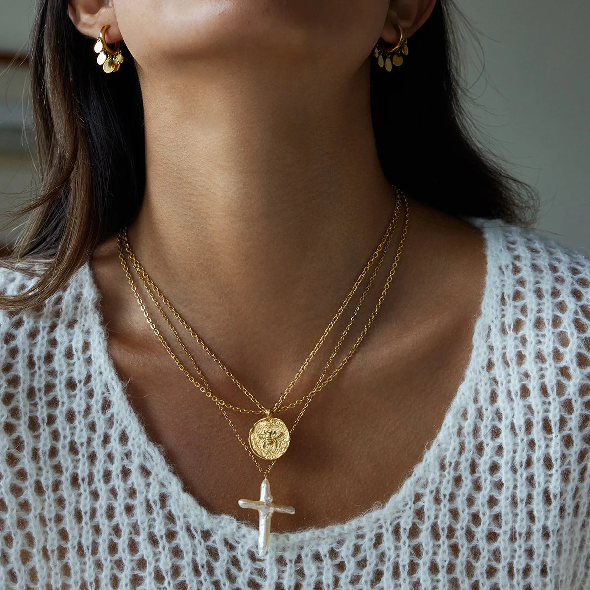 Classic Cross Shape Freshwater Pearl Pendant Necklace