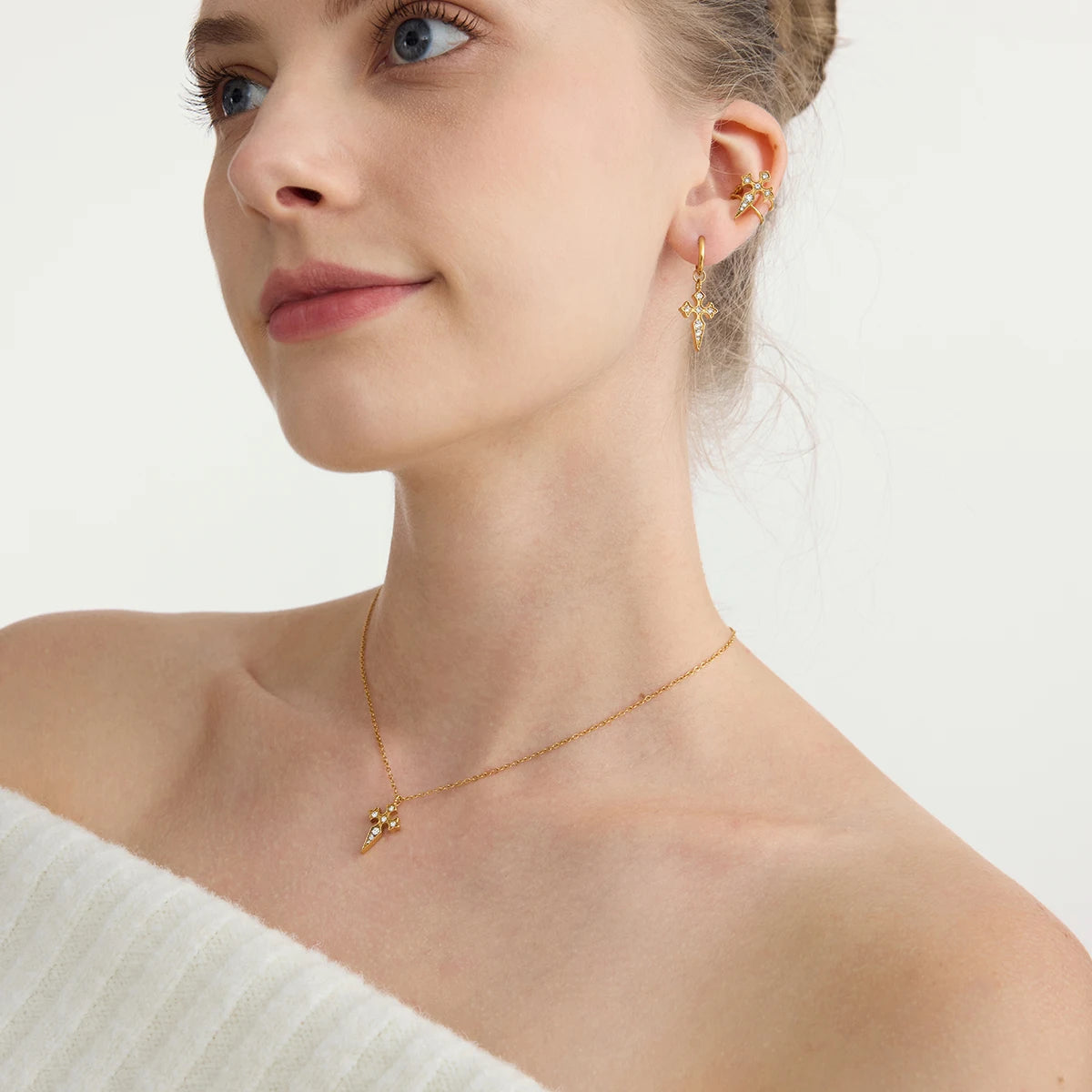 Classic Crystal Cross Drop Earrings