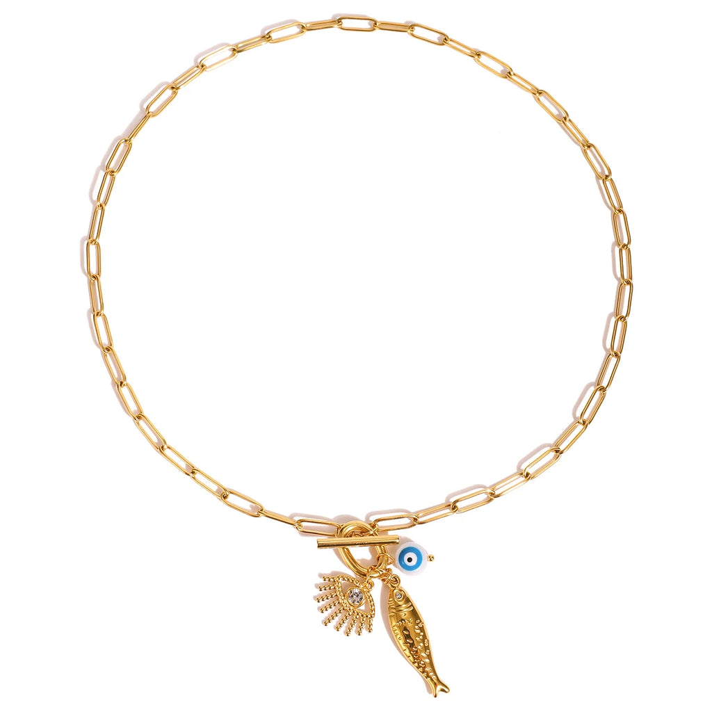 Lucky Fish Evil Eye Pendant Necklace