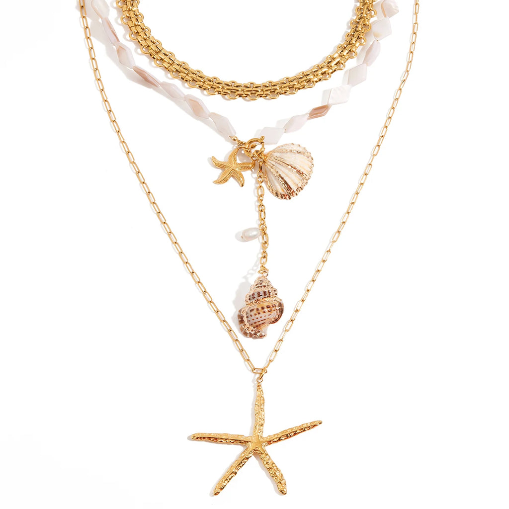 Summer Ocean Style Natural Pearls Starfish Pendant Necklace