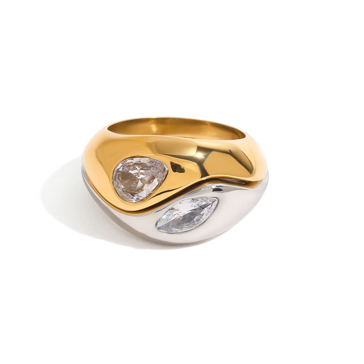 Trendy Stainless Steel Two Color White zircon Double Layers Rings Set