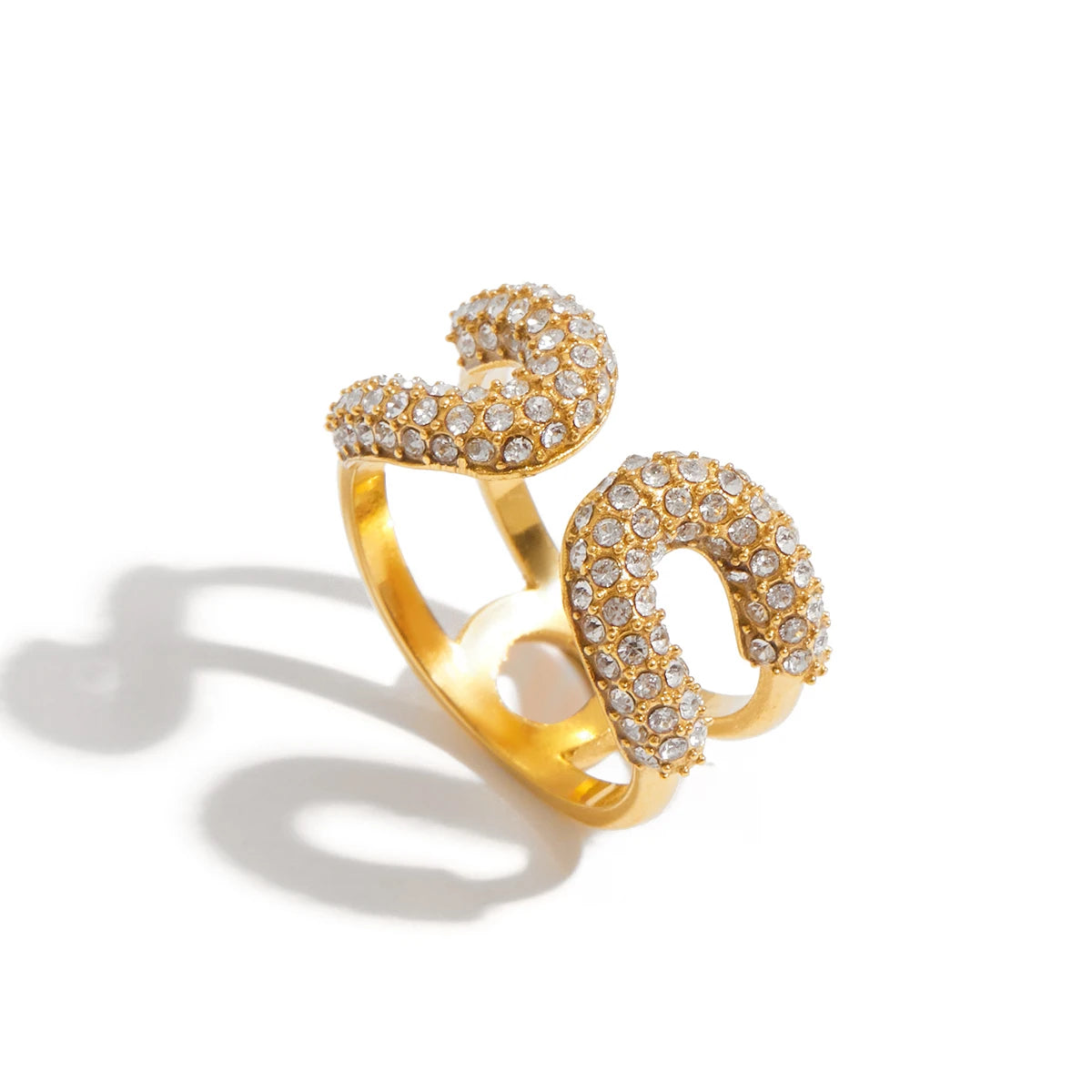 Shiny White Rhinestone Paperclip Hollow Ring