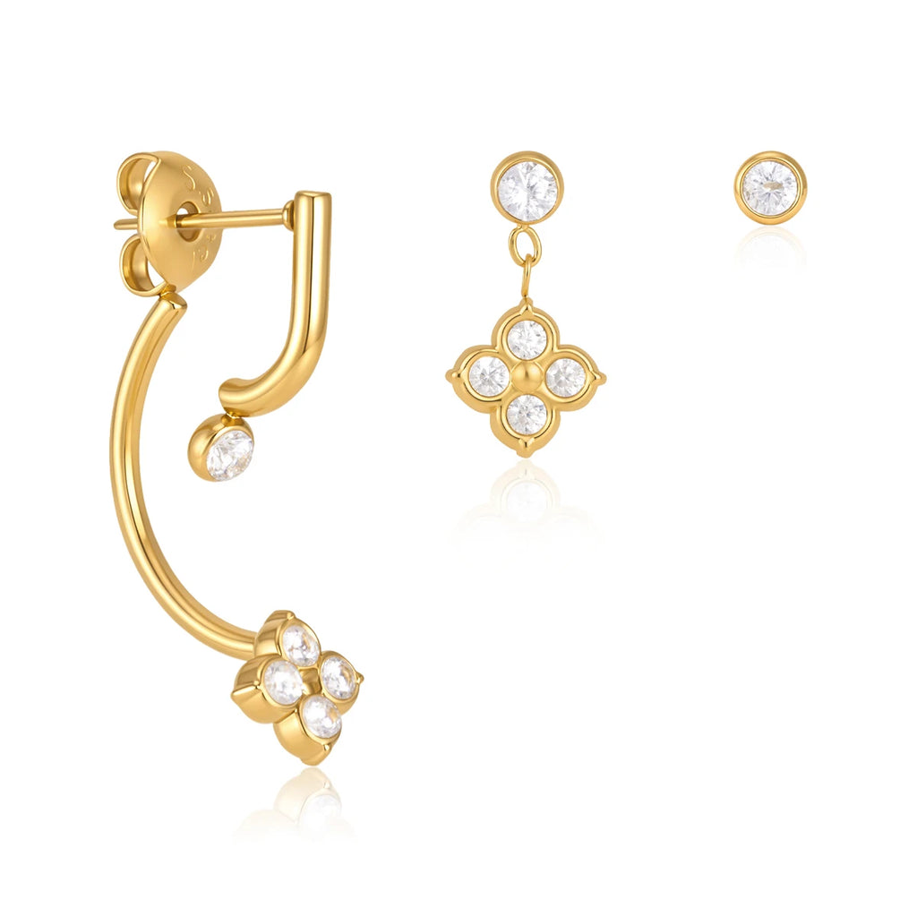 3pcs/set  Zircon Flower Drop Earring